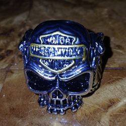 Silver Skull Harley Davidson Ring
