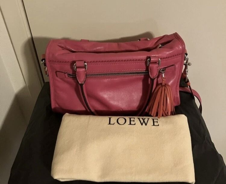 Auth LOEWE Seville Pink Red Nappa Leather 2WAY Shoulder Handbag