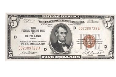 1929 $5 Federal Reserve Bank of Cleveland Note VF+