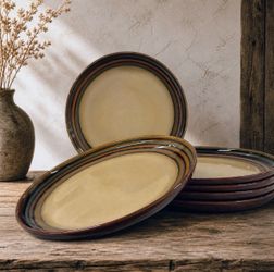 Set of 6 Sango Flair Brown 4836 Dinner Plates 11” Stoneware Discontinued