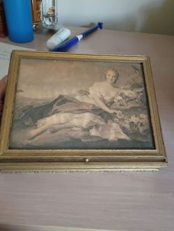 Vintage Jewelry Dresser Box W/Mirror & Antique Litho Neoclassical