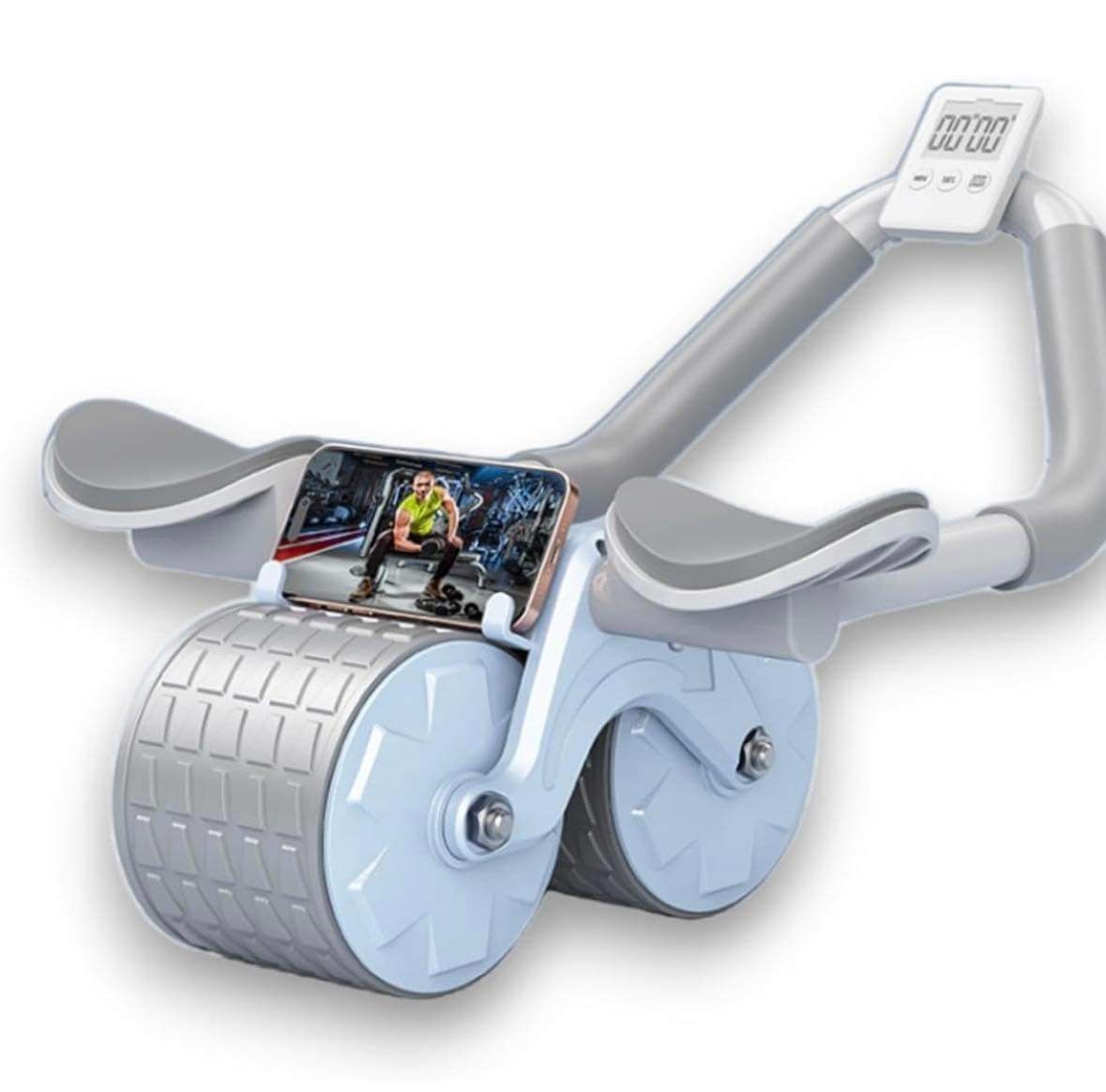 Automatic Rebound Abdominal Exercise Elbow Support Wheel with timer & Mobile Holder- Non Slip Double Wheels Professional Core Strength Training Ab Rol