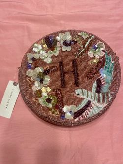 Anthropologie Hummingbird Monogram Embellished Pouch