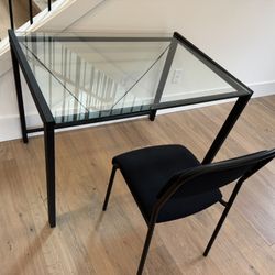 Small Dania Glass Top Metal Desk And Chair