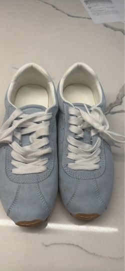 Light Blue Suede Lace-Up Sneakers