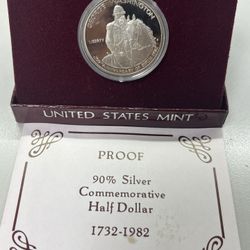 GEORGE WASHINGTON PROOF 90% SILVER COMMEMORATIVE HALF DOLLAR IN HOLDER