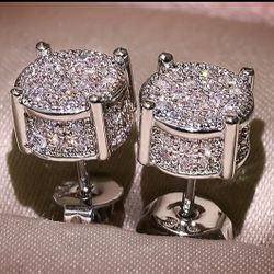 Exquisite Micro Pave 14K White Gold Plated 3D Cubic Zirconia 9mm Men Women 9mm Stud Earrings 