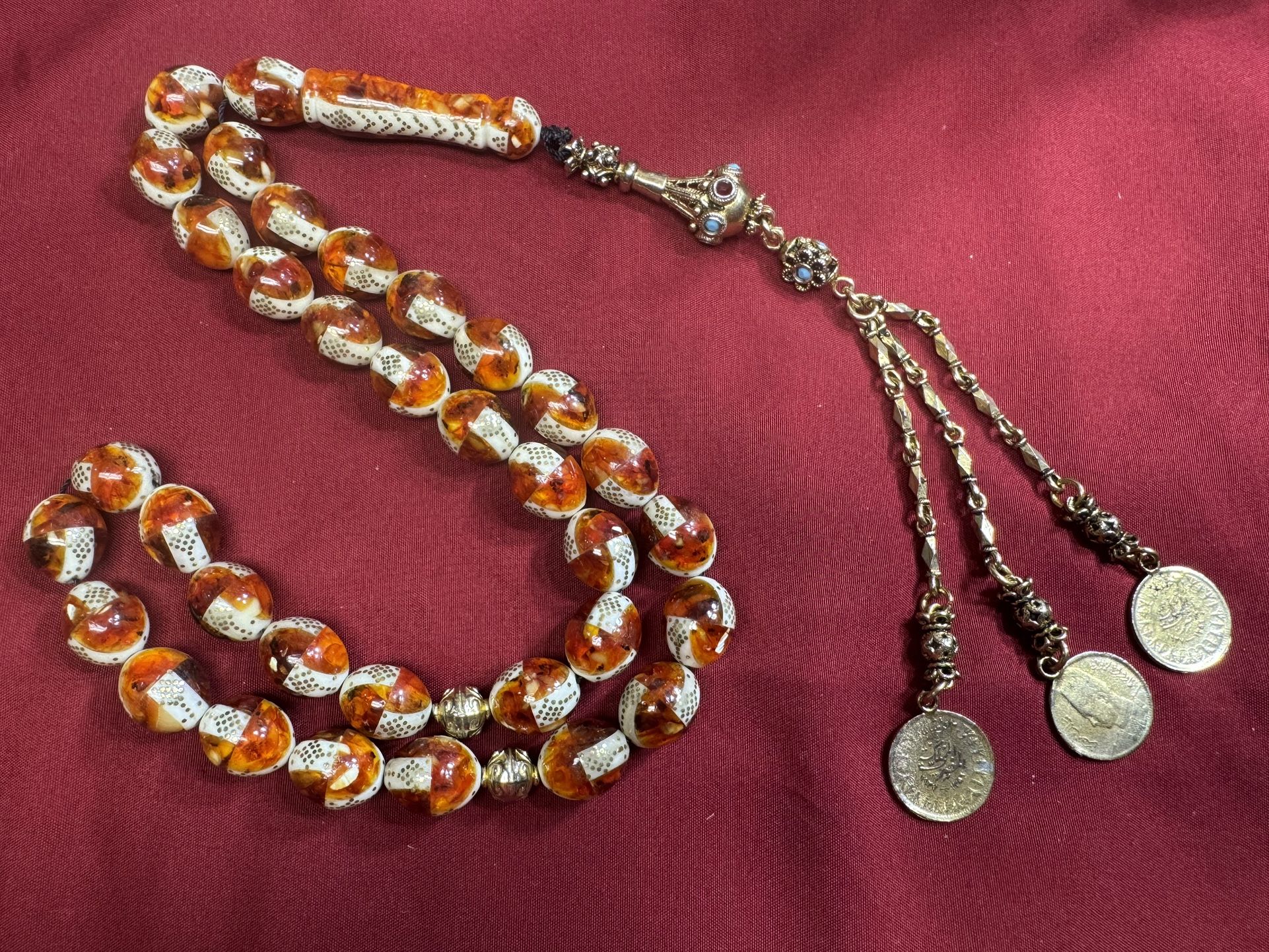 Rosary Beads, Sibha. Bone Camel With Amber