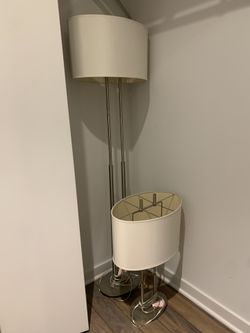 Sonneman Quadratto Satin Finish Lamp Set with Off White Linen Shade