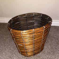 Rattan & Bamboo Waste Basket Trash Can 