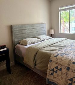 Gray Wood Queen Bed Frame with Headboard