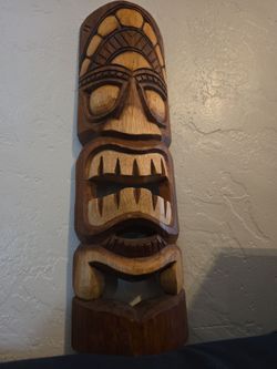 hand-carved Albesia wood tiki mask