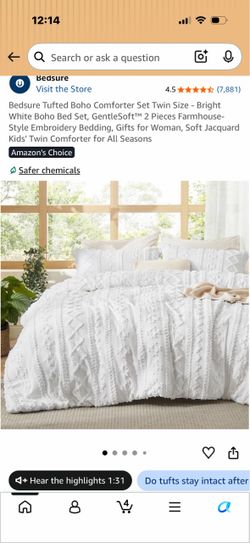Bedsure Tufted Boho Twin Comforter Set – Bright White – 2 Piece – New/Open Box