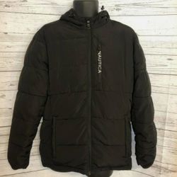 Nautica Men’s Full Zip Jacket Hooded Water / Wind Resistant Black Size Medium