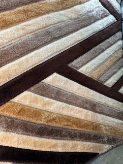 Shaggy Area Rug Brown Beige Geometric Pattern