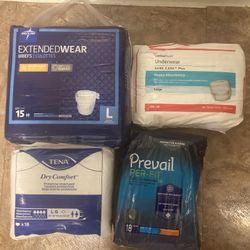 4 Packs Of Adult Diapers/ Pullups 