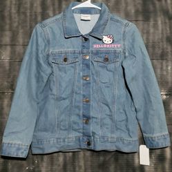Hello Kitty girls denim jean jacket size Large 10-12yrs