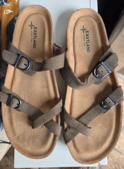 Eastland Women's Tiogo Cork Footbed Sandal, 11M, Leather Upper/Insole, Stone