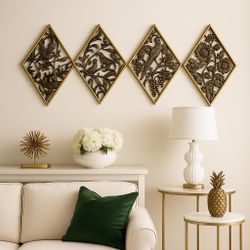 Burwood 1972 4 Ornate Resin Bronze Nature Diamond Wall Plaques