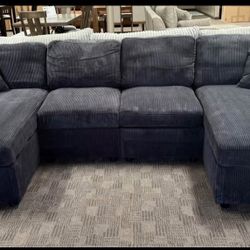 NEW Black Comfy Corduroy Sectional 