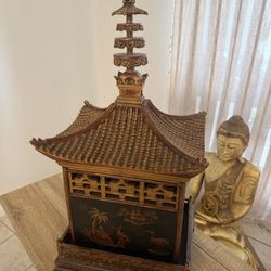 Asian Style Hand Carved Wooden Pagoda 
