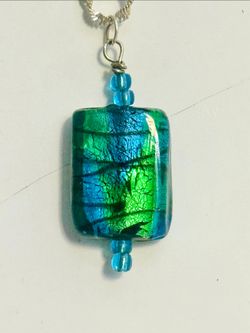 925 Sterling Silver Blue Green Pendant Necklace — 24” Chain — 12.8g $40