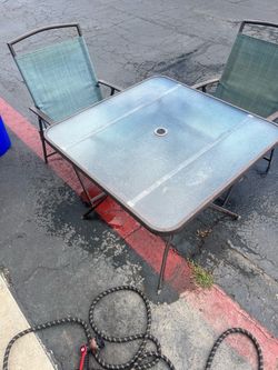 Hampton Bay outdoor table and two chairs