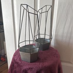 Rustic Galvanized Metal Candhokders Pair