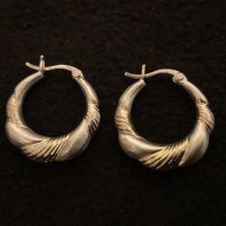 Vintage 2 Tone I33/925 Sterling Silver Hoop Earrings 