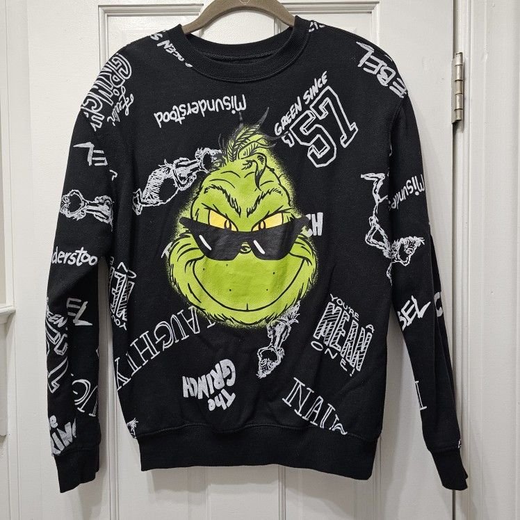 💚🖤 The Grinch All-Over Graphic Crewneck Sweatshirt Nauty Rebel XS *Pick-up In Great Bridge*