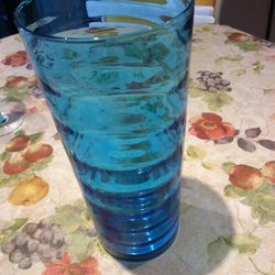 Vintage-Look Blue Ridged Glass Vase