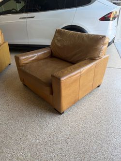 Pottery Barn Turner leather sofa and oversized chair