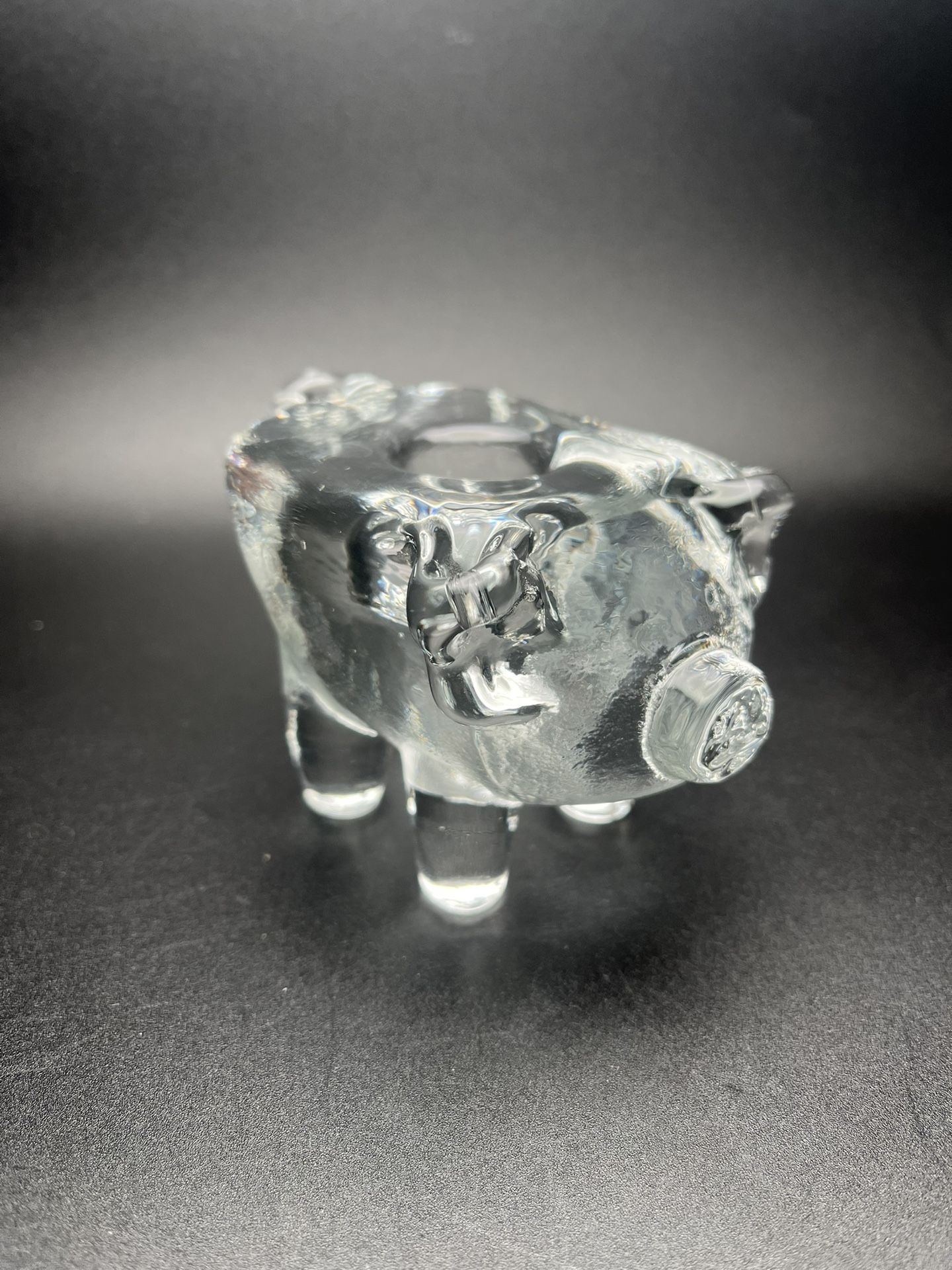 Kosta  Boda Clear Glass Pig Taper Candle Holder Sweden Scandinavian Farmhouse