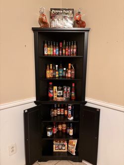 Black Corner Cabinet with Shelves and Doors