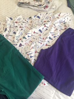 Nurse blouse, and pants.