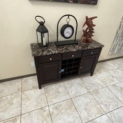 Faux Granite Top Entry Table/ Wine Storage 