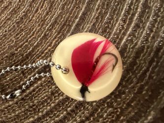 Vintage fishing fly  lure keychain encapsulated in resin