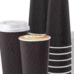 Galashield Disposable Coffee Cups with Lids 20 Oz.|[100 pcs] Paper Coffee Cups, To Go Coffee Cups|Ripple Hot cups with Lids - Black