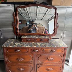 Vintage Solid Wood Dresser with Mirror – Davis Cabinet Co. (Aged Walnut)