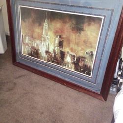 Beautiful Oil Painting Or New York City Solid Wooden Frame 