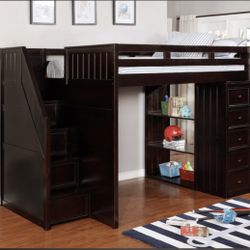 Twin Size Loft Bed With Book Shelves And Storage 