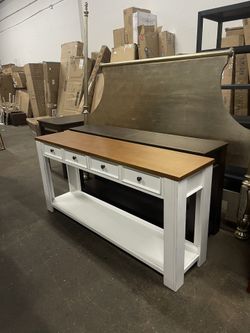 63" Console Table Entryway Sofa Table with 4 Drawers, Brown Top