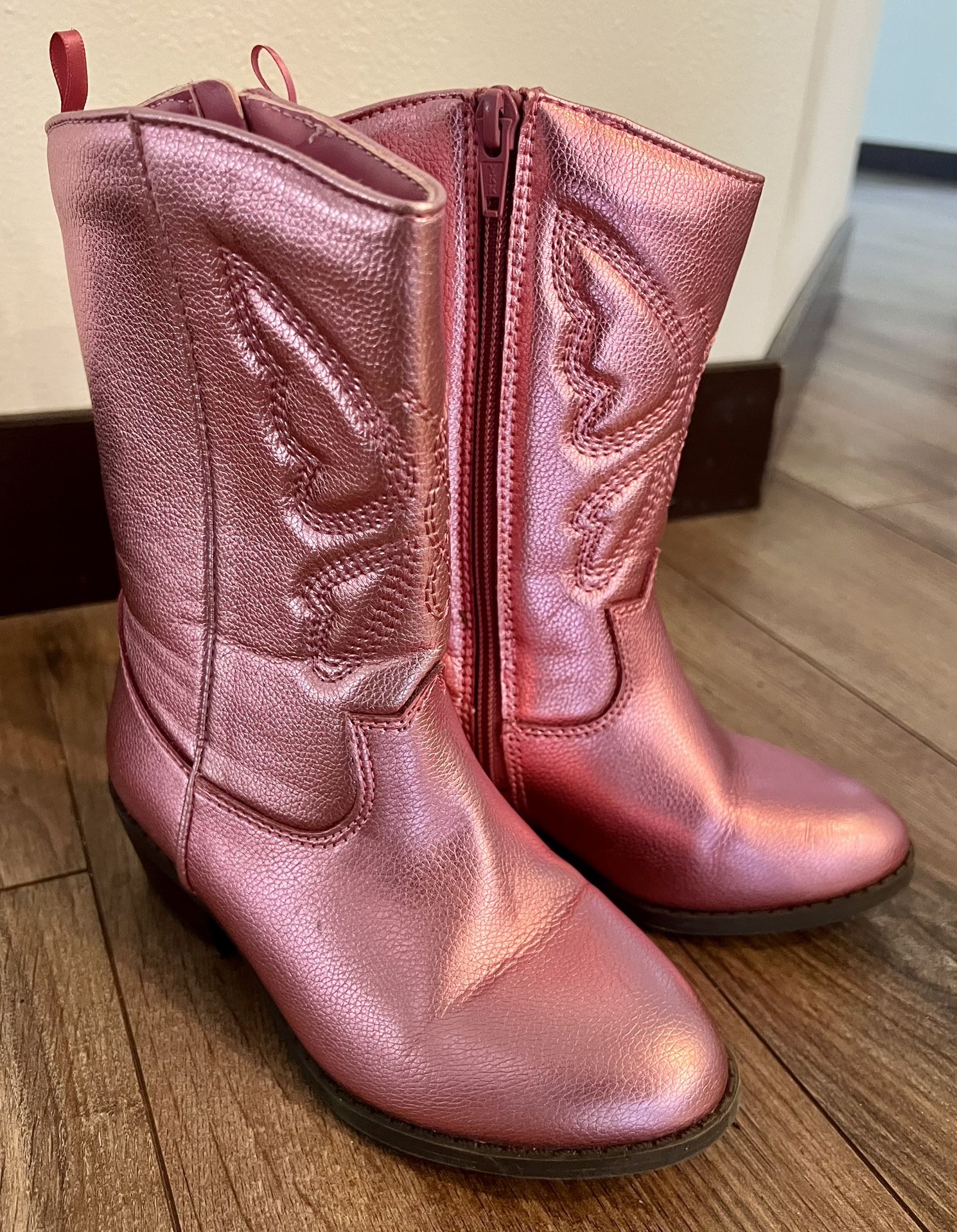 Girls Shiny Pink Buterfly Boots Sz 13
