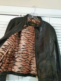 Baby Phat black cheetah leather jacket Sz med