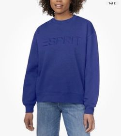 ESPRIT Embroidered Crewneck Sweatshirt Size XS VIRAL 80s Costco Blue NWT
