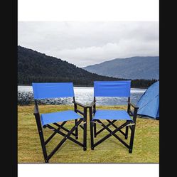 Folding Chair Wooden Director Chair Canvas Folding Chair Folding Chair 2pcs/Set populus + Canvas (Color : Blue) 