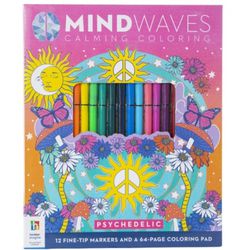 Mindwaves Calming Coloring Kit - Psychedelic Relaxing includes 24 Markers New