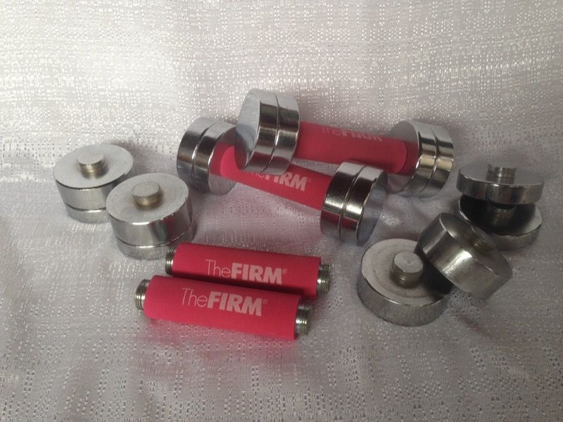 Hand weights, adjustable dumbbells, "the firm"