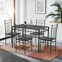 Homy Casa Marbury 5PC Dining Set 42” Black Marble Table with 4 Chairs