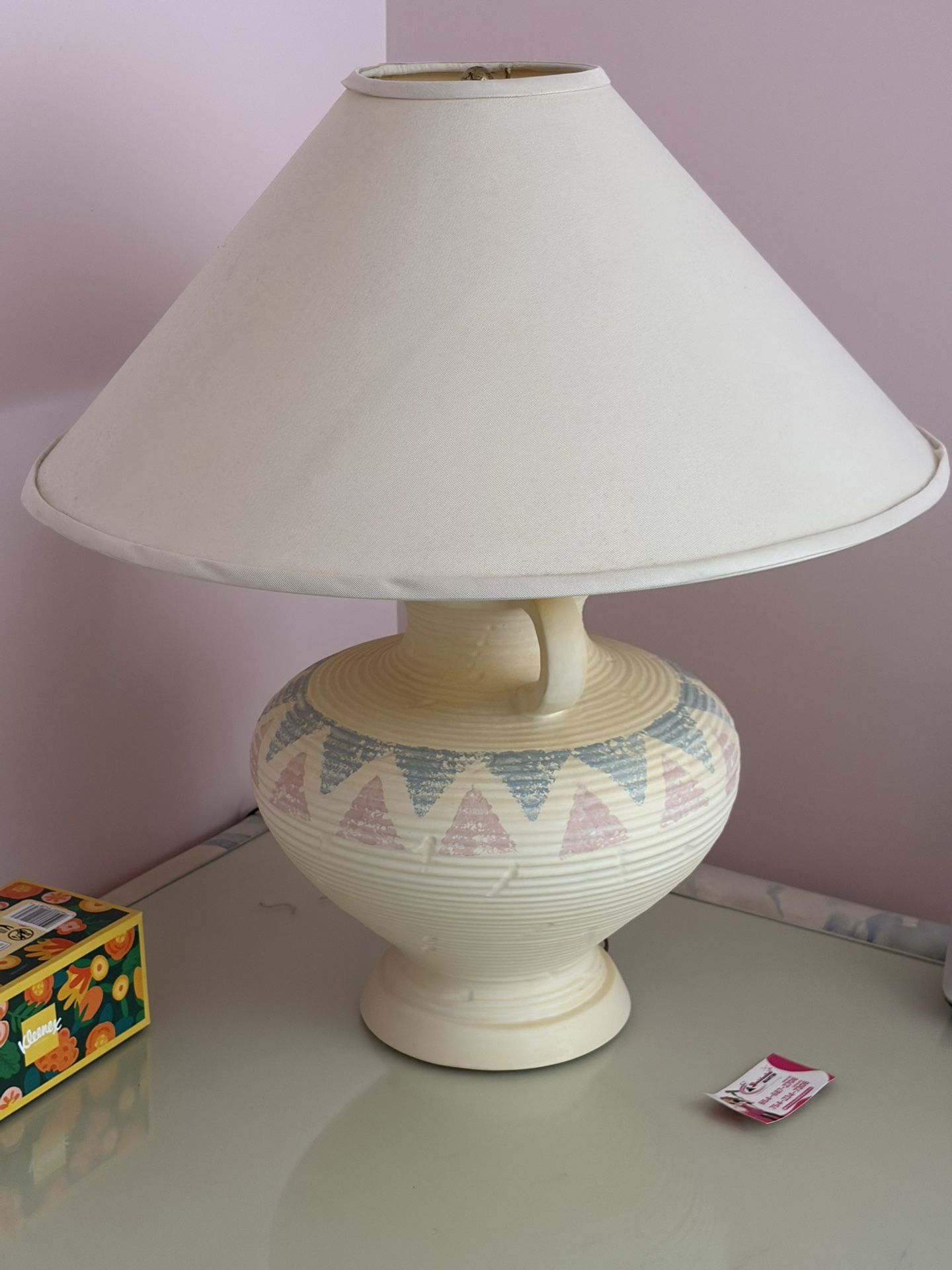 Vintage Pastel Geometric Ceramic Lamp – 80s Southwestern Style